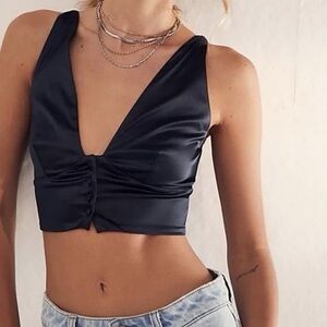 Free People NWT! Back & Forth Brami Crop Top In Black Size M